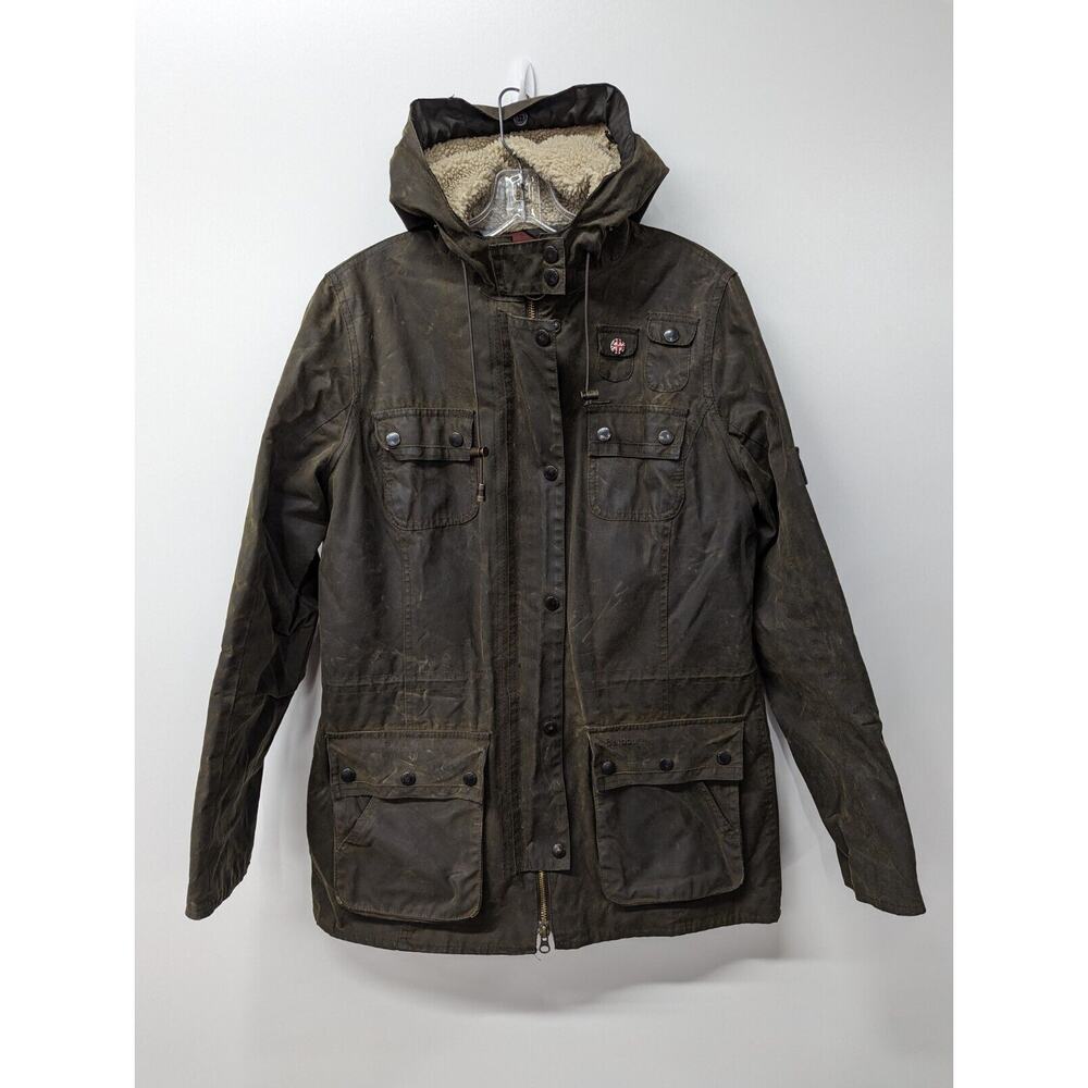 BARBOUR Women's Brighton Parka Wax Jacket Green Coat England Size US 8